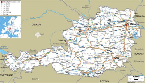 large detailed roads map  austria   cities  airports vidianicom maps