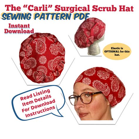 woman scrub cap sewing pattern  video carli  instant etsy
