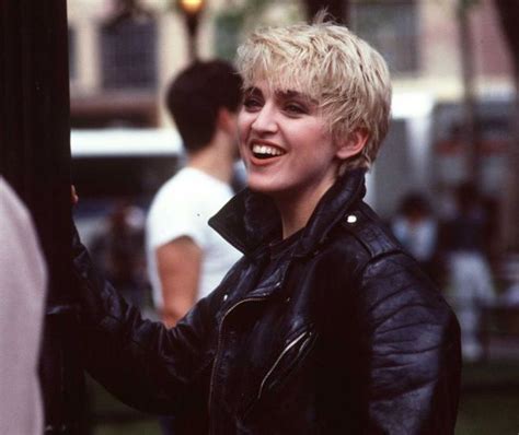 Madonna 80 S Style With Short Hair And A Leather Jacket