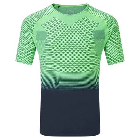 tech marathon mens short sleeved breathable running  shirt fluo greenpeacoat clothing