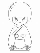 Kokeshi Coloring Doll Pages Categories Dolls Japanese sketch template