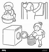 Clothes Washing People Vector Alamy Set sketch template