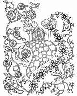 Coloring Fairy Pages Tale Tales House Adults Hidden Flowers Mushroom Field Children Color Printable Bird Illustration Colouring Adult Sheets Kids sketch template