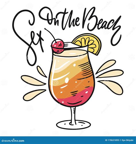 Cocktail Sex On The Beach Flat Style Colorful Cartoon Vector