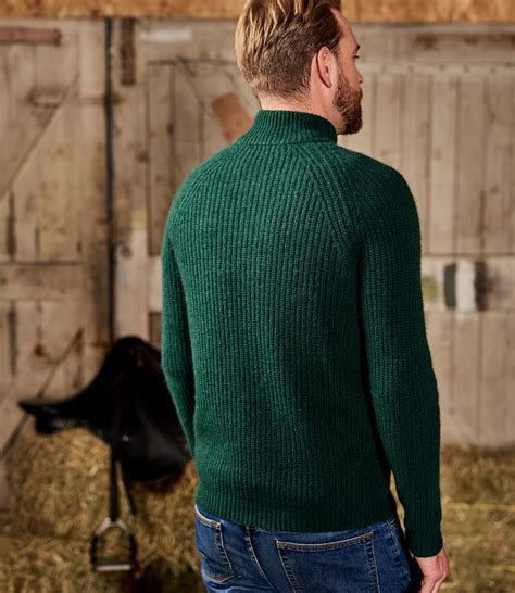 dark green mens wool blend heavy rib turtle neck sweater woolovers