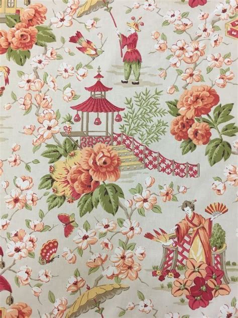 peach blossom chinoiserie asian garden toile blush