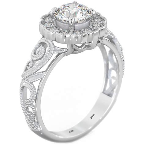 sterling silver cubic zirconia filigree wedding engagement ring