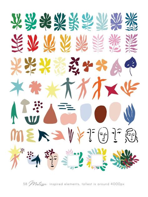 matisse inspired cutout shapes clip art abstract colorful etsy
