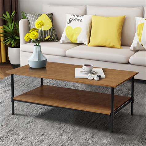 gymax rectangle coffee table metal frame accent cocktail table with