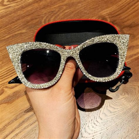 cat eye shining rhinestone sunglasses women 2020 oversized sun glasses