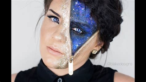 gold glitter galaxy zipper face makeup tutorial youtube