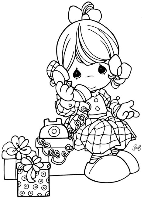 precious moments drawings coloring girl  phone child coloring