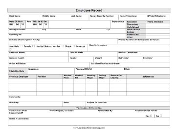 employee record template