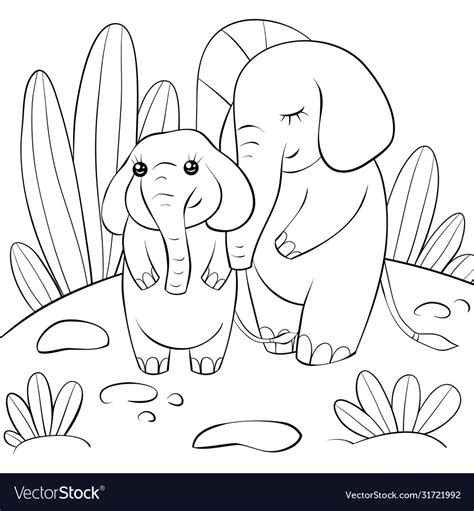 children coloring bookpage  elephants   vector image