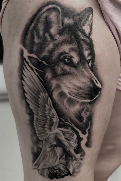Tattoo Uploaded By Renata Ilciukaite • Wolf Angel Wings
