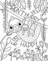 Sloth Coloring Pages Printable Happy Kids Adults Don Hurry Colouring Cute Adult Stitch Mermaid Sheets Print Book Visit Christmas Choose sketch template