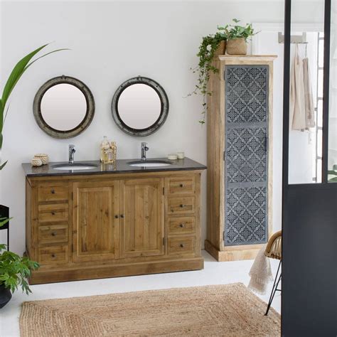meuble salle de bain bois massif  vasques  portes  petits tiroirs   meubles