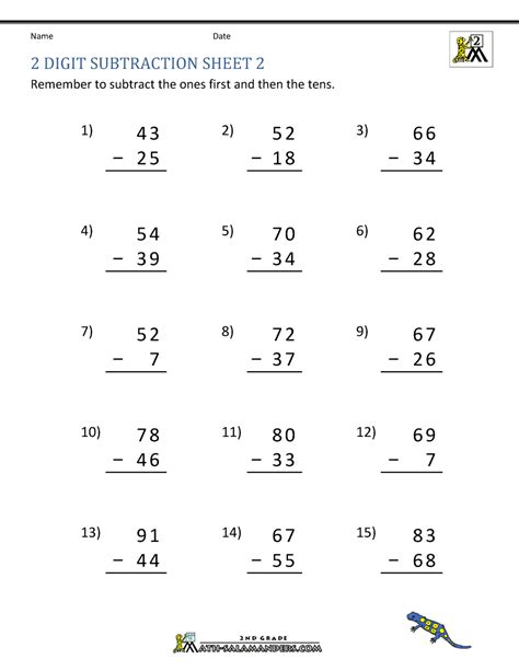 printable double digit subtraction worksheets printable templates
