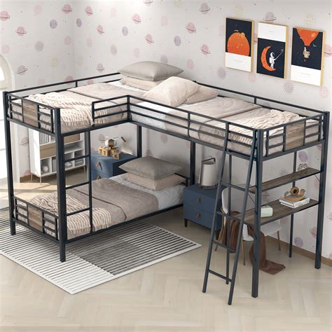 buy metal triple bunk bed  desk  shelf  shaped bunk bed