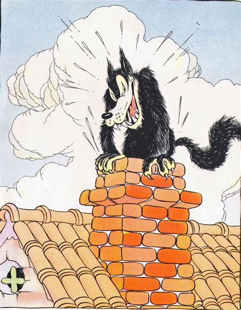big bad wolf climbs  brick chimney  walt disney vintage print  big bad wolf