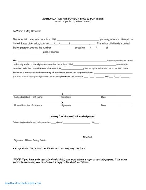 letter  consent  travel   minor child template examples