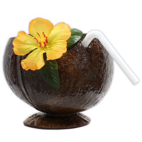 10 oz coconut cup with flower and straw luau party