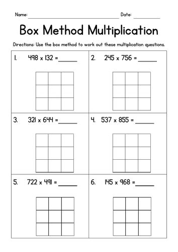box method multiplication  digit numbers teaching resources