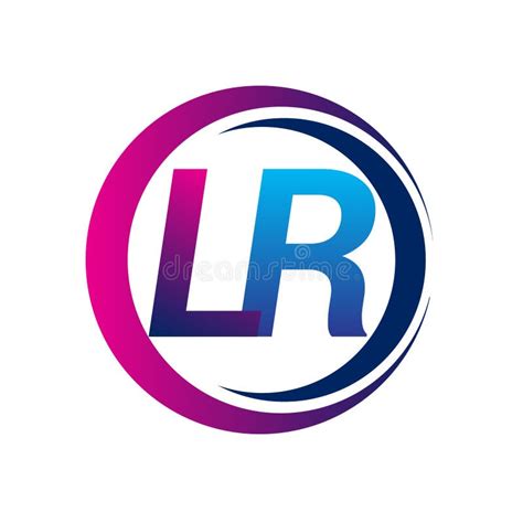 initial letter logo lr company  blue  magenta color  circle  swoosh design vector