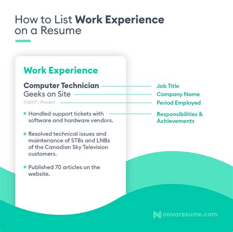 work experience   resume   list