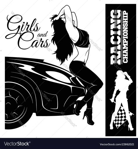 Sexy Girl With Sport Car And Street Racing Labels Vector Image