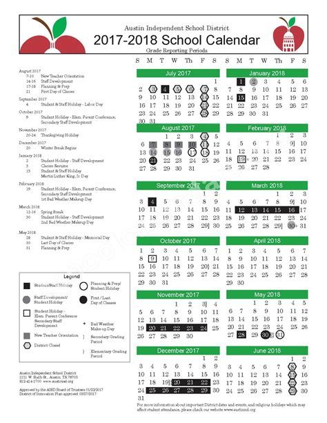 austin independent school district calendar