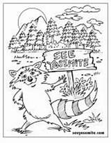 Coloring Park National Yosemite Pages Printable Kids Raccoon Sequoia Parks Template sketch template