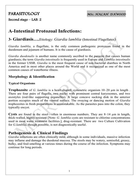 A Intestinal Protozoal Infections Ology Parasit