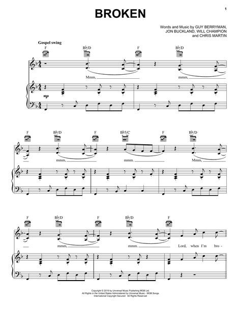 Broken Sheet Music Coldplay Piano Vocal And Guitar