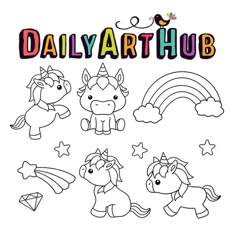 cute unicorn outline drawing clip art set daily art hub graphics