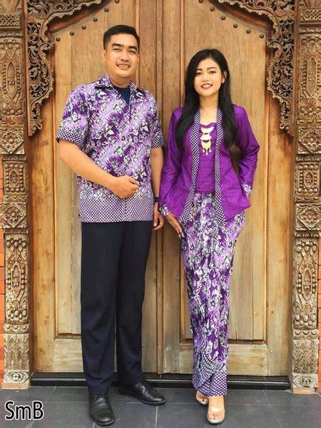 Jual Couple Batik Sarimbit Kebaya Pesta Ungu Baju Pasangan Seragam