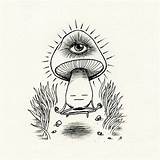 Trippy Mushroom Tranquil Indie Tattoo sketch template