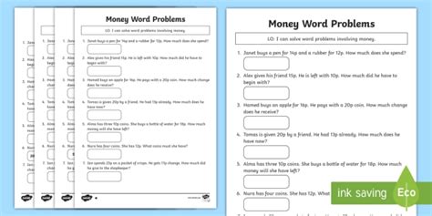 british money word problems ks worksheet teacher