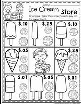 Money Worksheets Kindergarten Math Counting Grade Dinero Homeschool Worksheet Activities Coin Para Preschool Teaching 1st Niños Ice Cream Fun First sketch template