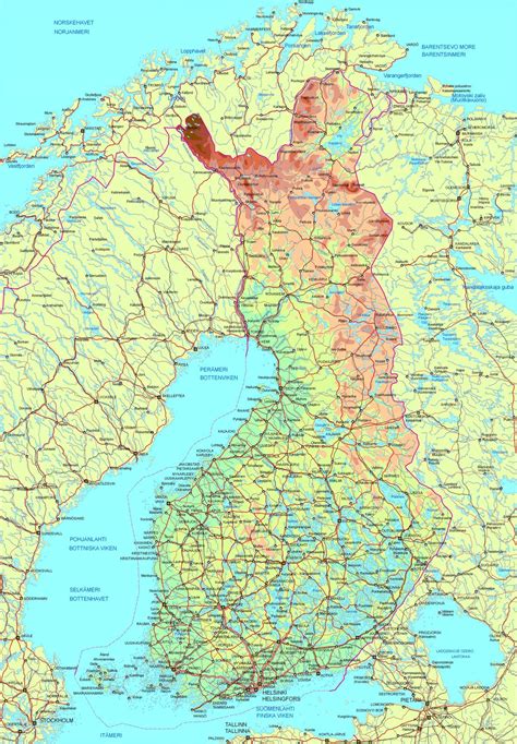 finland road map karta oever finland road norra europa europa