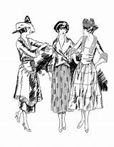 Coloring Vintage Women Book Fashion 1920s Early Pages Flappers Books Related sketch template