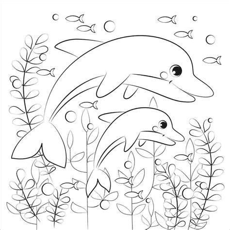 dolphins swims   corals coloring page  printable