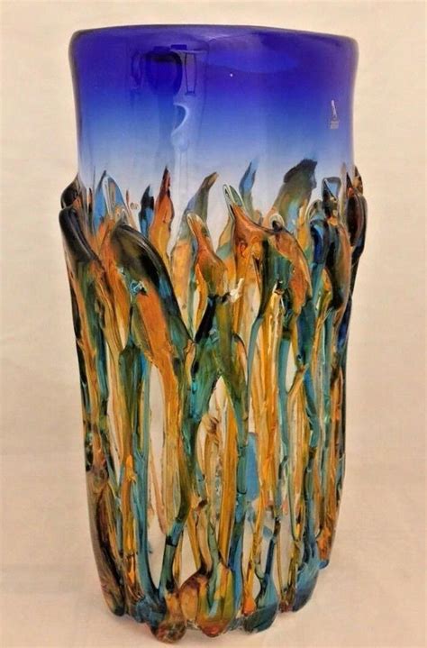 Large Murano Oceanos Abstract Multi Color Art Glass Vase
