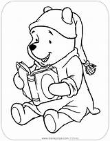 Winnie Pooh Coloring Reading Pages Printable Disneyclips Activities Nightgown His sketch template