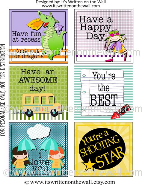 printables lunchbox notes  kids  sheets pinnuttycom