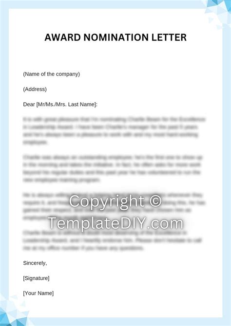 award nomination letter sample  examples   word lettering