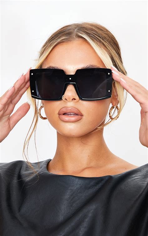black lens square frame oversized sunglasses prettylittlething usa