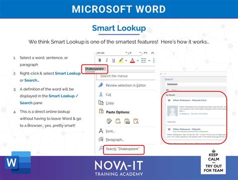 smart lookup  microsoft word nova