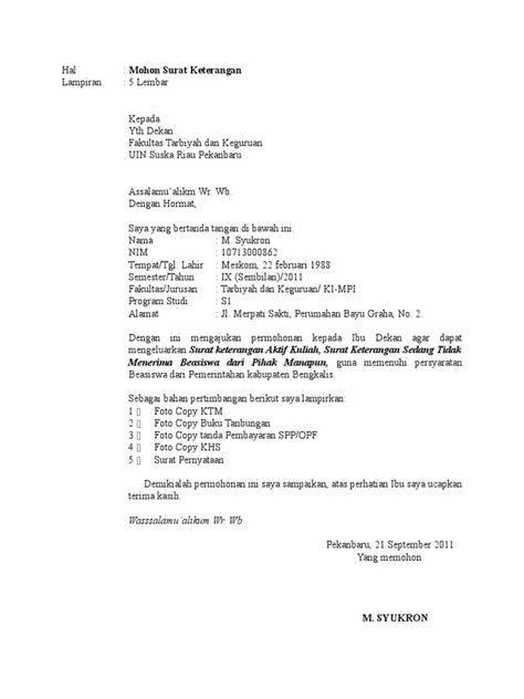 Contoh Surat Aktif Kuliah Suratmenyuratnet