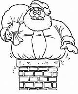 Santa Stuck Chimney Coloring Claus Pages Sky sketch template
